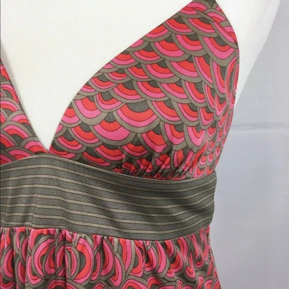 Trina Turk Red Sleeveless V-neck Silk Dress Scalloped Print Empire - Picture 15 of 16